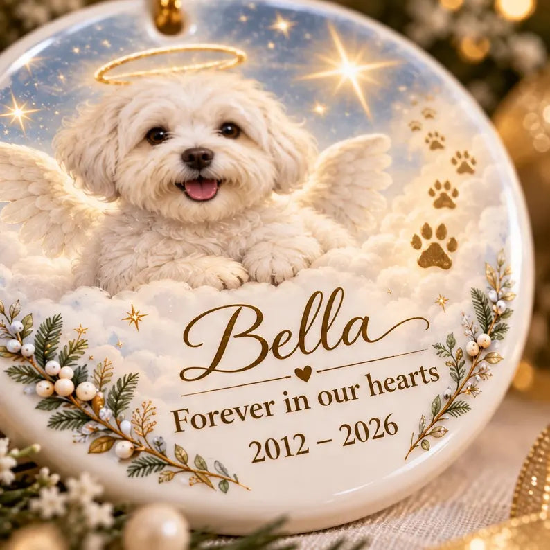 Personalized Pet Memorial Ornament, Dog Photo Ceramic Christmas Gift