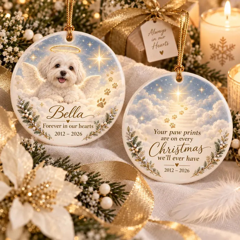 Personalized Pet Memorial Ornament, Dog Photo Ceramic Christmas Gift